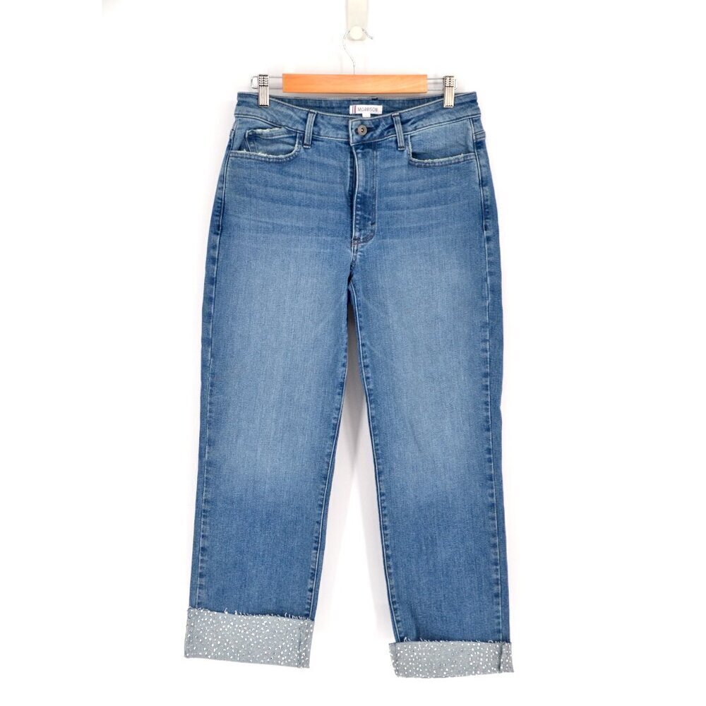 Morrison Sexy Boyfriend Embellished Rhinestone Rolled Cuff Jeans Blue Size 30